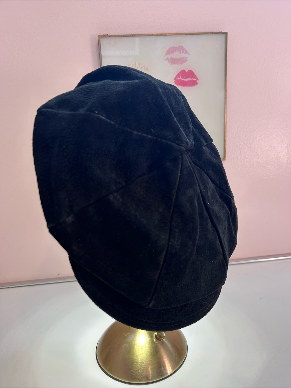 Vintage Black Suede Newsboy / Cabbie Hat – "L'Hiver en Folie" Made in 🇨🇦 Canada